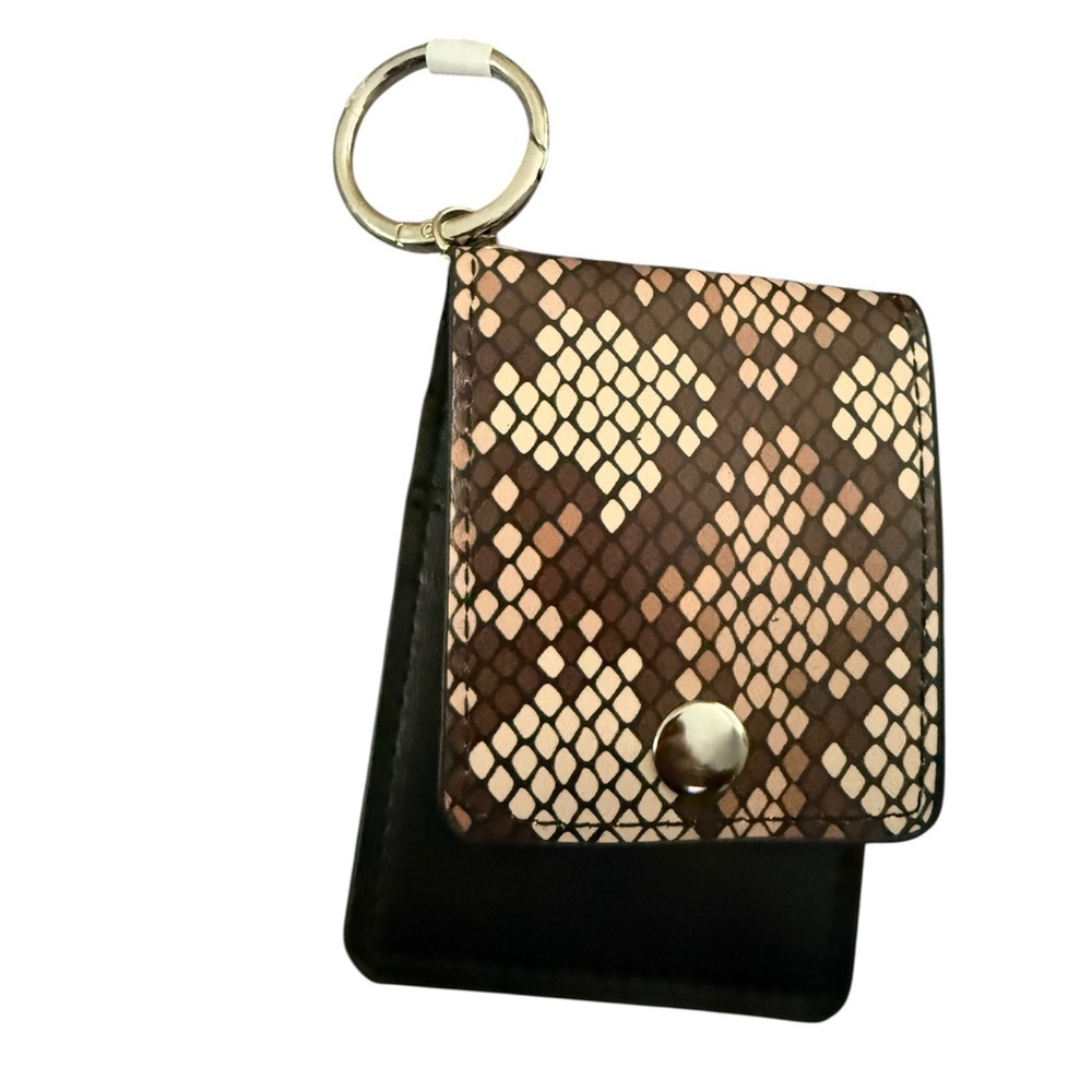 Bag charm Snake-Print Key & Card Holder with Ring - Brown/Cream